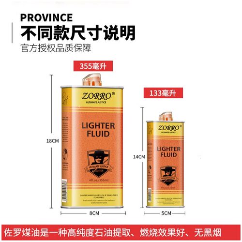 zorro打火机油官方正品打火机油煤油佐罗火石棉芯配件送男友礼物 - 图1