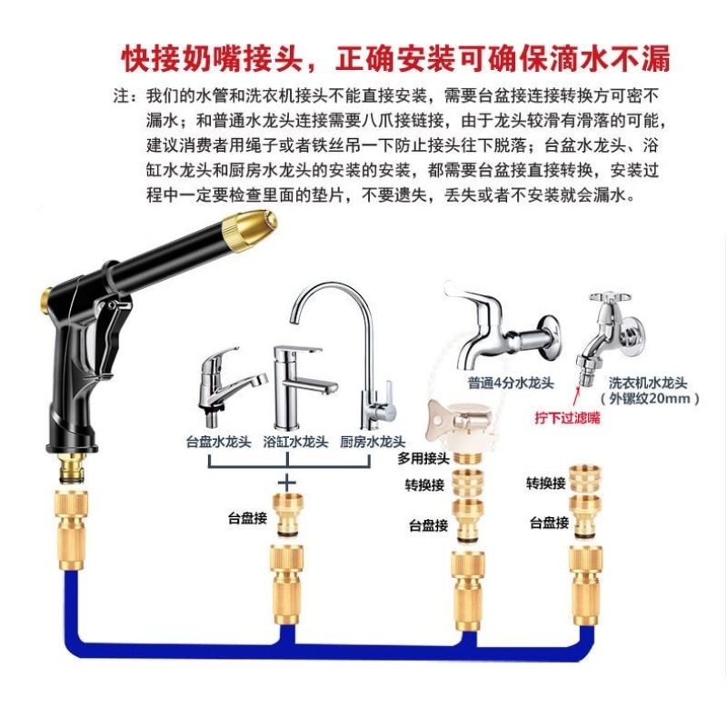 高压洗车水枪家用伸缩水管水抢喷头自来水软管增加压冲刷神器浇花 - 图0