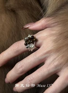 复古美拉德虎眼色绕线戒指气质时尚冷淡风小众设计高级感精致指环