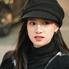 Zhang Jingyi's same black peaked cap for women in autumn and winter warm woolen beret high-end retro octagonal newsboy hat