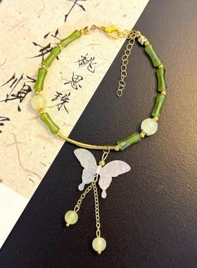 女士白玉福牌国风手链