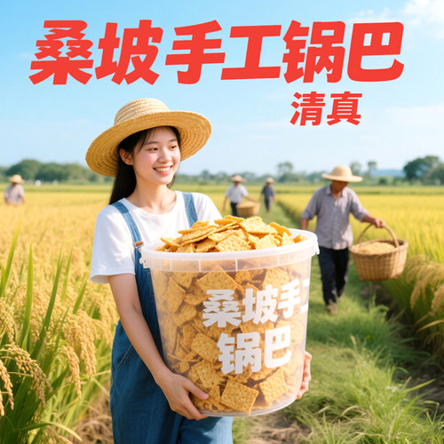 清真桑坡先生手工锅巴206g*3包装网红解馋追年货零食小吃蟹黄麻辣 - 图0