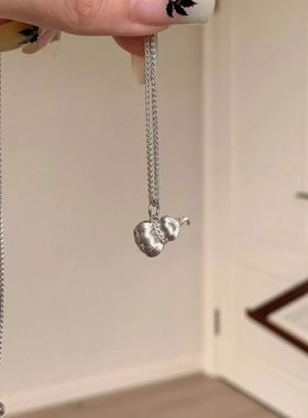 S925纯银拉丝南瓜葫芦项链女款复古新中式中古风轻奢锁骨链