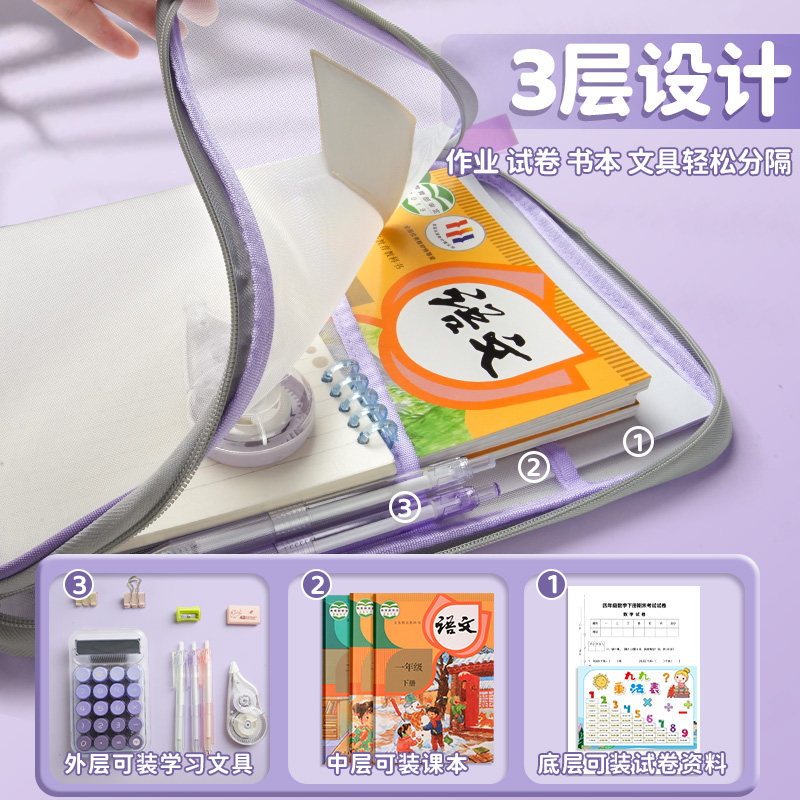 拉链式分类科目袋手提L型文件袋学科袋加厚文件包小学生网纱书袋作业补习袋试卷收纳袋资料袋书本课本开学,淘宝优惠券,粉丝福利购,淘宝优惠卷