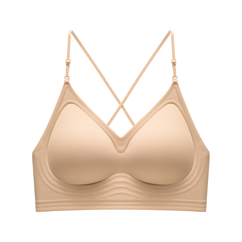 黑色挂脖吊带美背内衣女小胸聚拢交叉u型露背粉底液隐形无痕文胸 - 图3