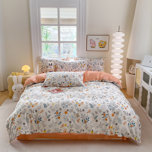 被套三件套被罩四件套非全棉纯棉床上用品学生宿舍单人床单款轻奢 - 图2