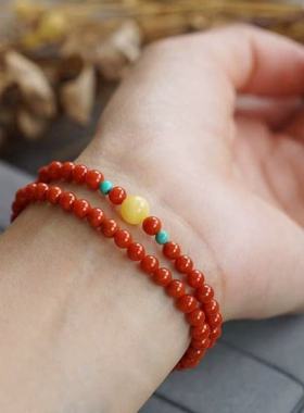 爆款仿凉山南红玛瑙柿子红本命年手链原创设计手串配饰蜜蜡小清新