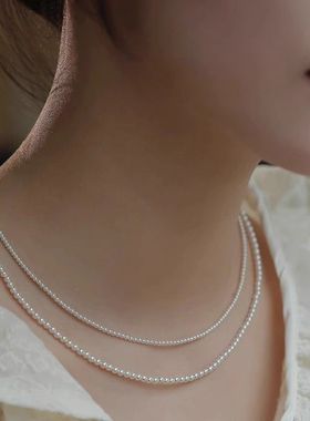 3mm小米珠项链强光小灯泡人造珍珠锁骨链女轻奢高级气质百搭颈链