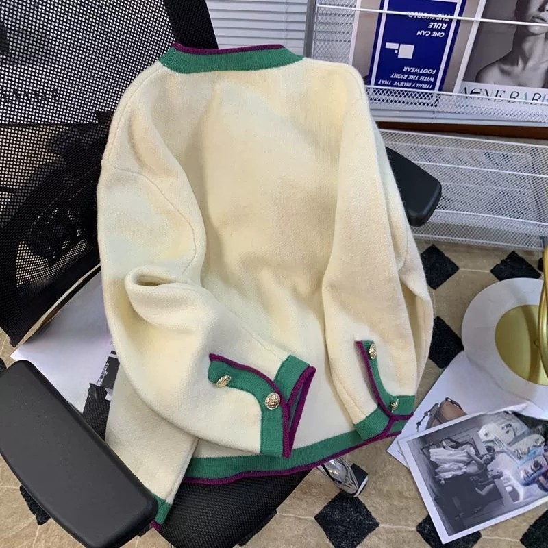 撞色拼边v领针织开衫女秋冬季2025新款高级感加厚大码内搭毛衣,淘宝优惠券,粉丝福利购,淘宝优惠卷