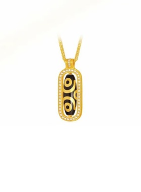 老铺黄金古法手工项链小众百搭天珠吊坠珐琅钻石转动款锁骨链批发