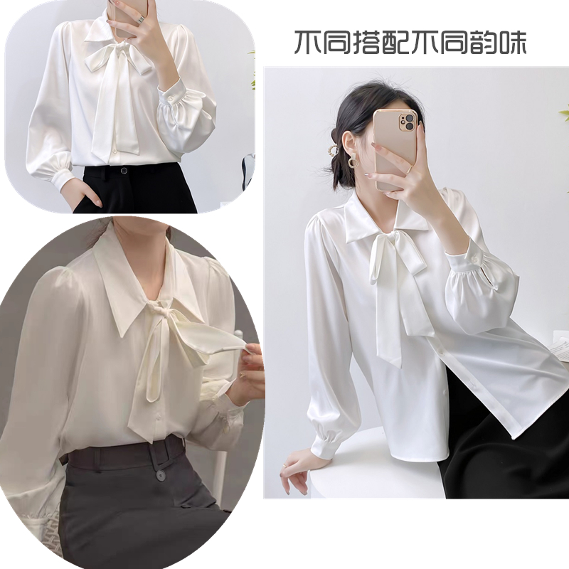 灯笼袖气质春夏蝴蝶结白色雪纺衬衫 天天特卖工厂店衬衫
