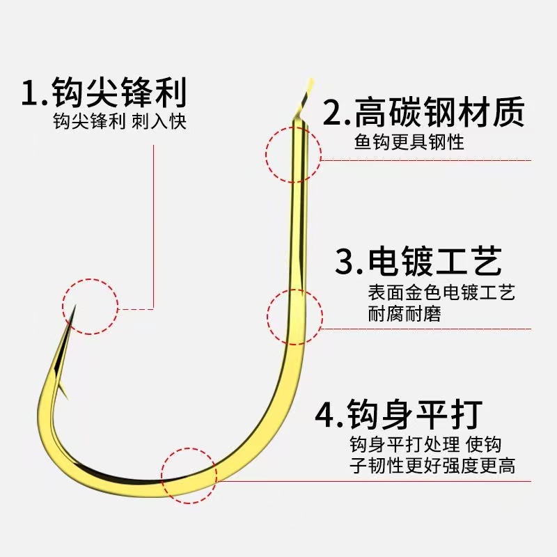 金海夕鱼钩散装有正品细条海汐筏钓溪流钓鱼钩倒钓4号5号3号进口 - 图1