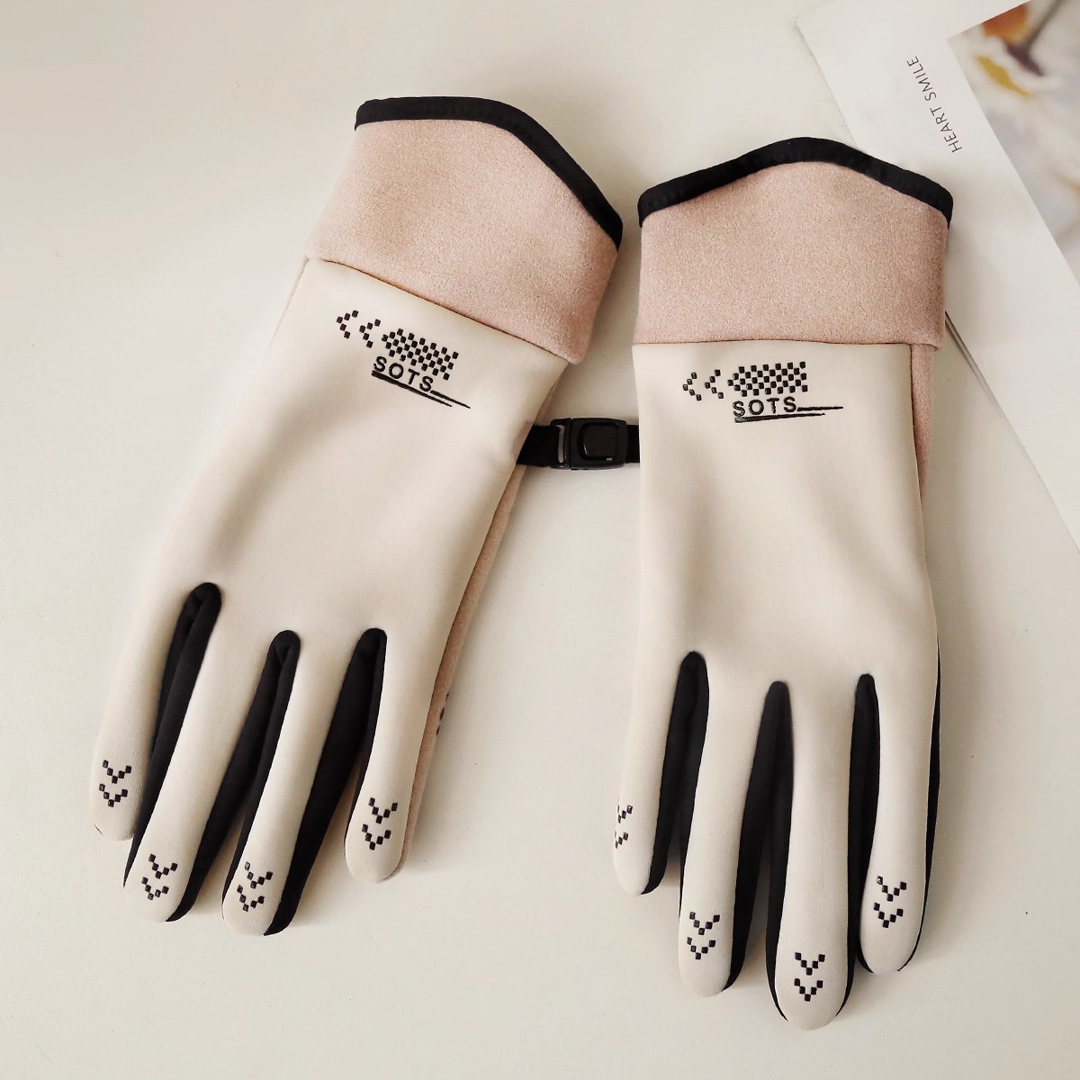 秋冬季德绒防水手套保暖骑车户外加绒加厚触屏防风防滑抗寒可触屏 - 图0