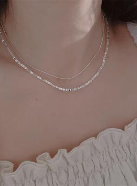 几何碎银子方块爱心项链小众设计轻奢百搭不规则切割锁骨链叠戴