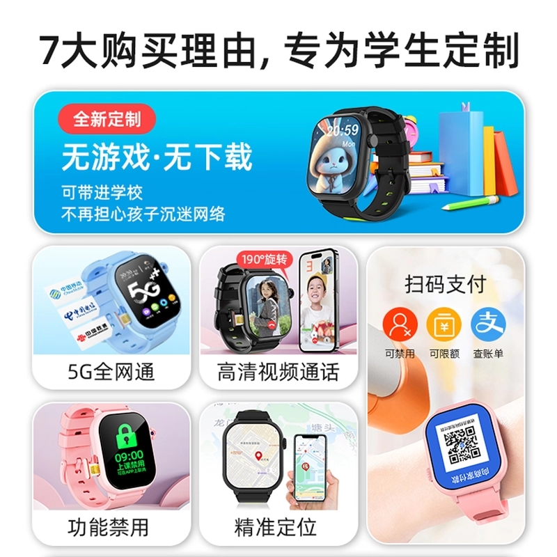 儿童电话手表【官方旗舰新款】适用于华为手机5G双摄儿童手表全网通视频通话定位防水青少年男女孩初中小学生,淘宝优惠券,粉丝福利购,淘宝优惠卷