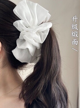 抓夹网纱云朵泡泡女鲨鱼夹银丝后脑勺发夹超大号蝴蝶结黑色白色