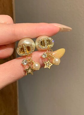 轻奢镶钻猪鼻子珍珠星星流苏耳环女高级感小众时尚后挂式耳钉耳饰