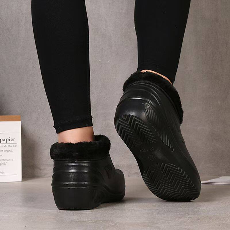 冬天低筒棉靴子加厚一体成型防水鞋加绒冬季厨房洗车防水冷库棉鞋