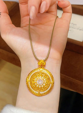 直播同款沙金点钻如意窗花罗盘吊坠可旋转八宝圆牌毛衣链女送礼物
