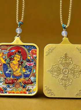 唐卡藏式扎基拉姆项链手工画芯描金佛牌吊坠五爷守护神限量版