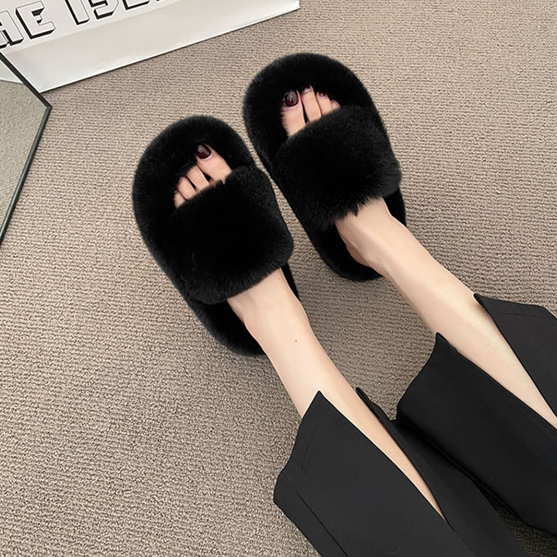 超火厚底毛毛拖鞋女外穿2025新款秋冬网红绒绒棉拖室内居家棉鞋子 - 图1