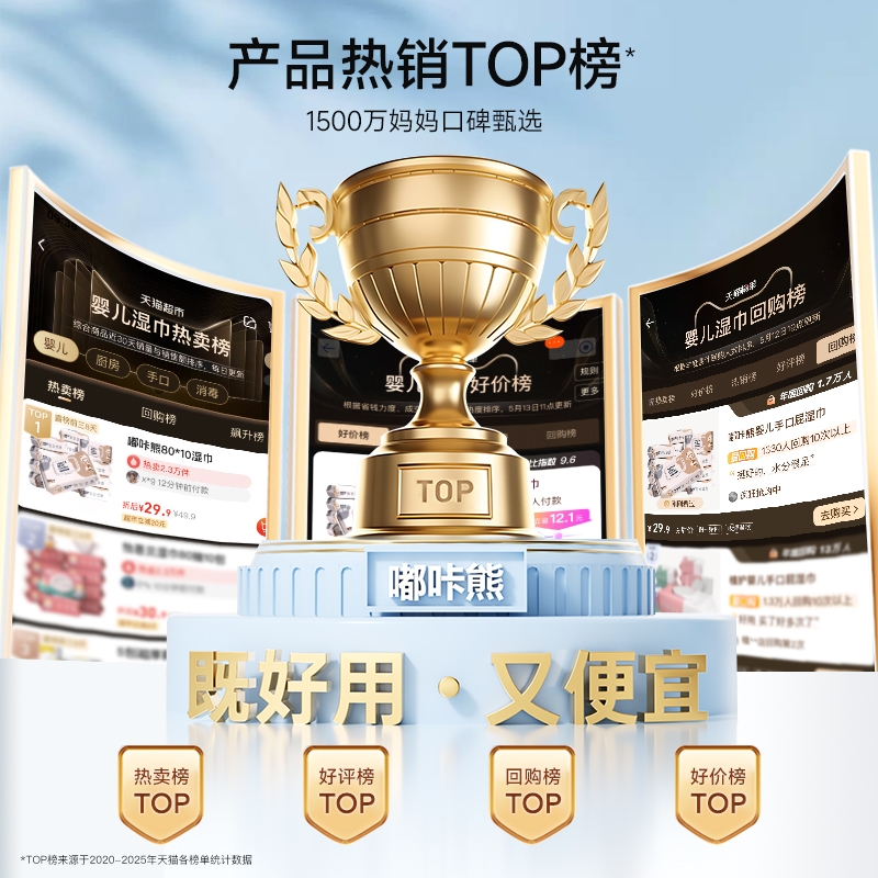 【800抽】嘟咔熊婴儿手口屁专用 湿巾纸家庭实惠装 10大包特价