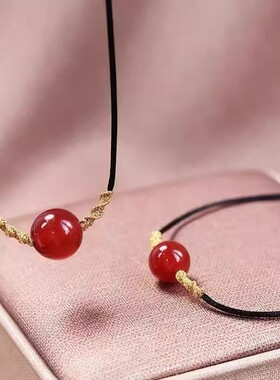 相思豆红玛瑙项链转运珠手工手链情侣编织幸运红豆手绳锁骨链套装