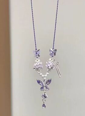 「紫藤花语」紫色蝴蝶结项链女2026新款手工编织小花高颜值锁骨链