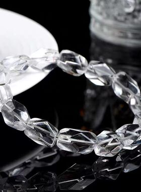 天然白水晶随形切面圆珠手链白色水晶圆珠切角手串男女款