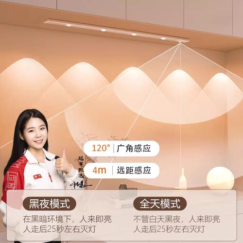 人体感应小山丘LED橱柜灯带充电式磁吸无线自粘客厅酒柜鞋柜灯条 - 图0
