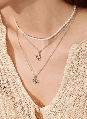 【珀姿卡】S925银简约字母项链女款高级感轻奢小众锁骨链颈链吊坠