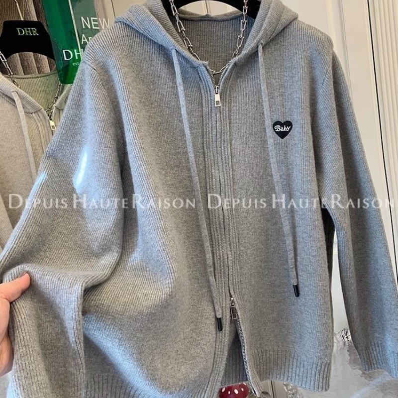 爱心拉链连帽毛衣厚大码内搭针织衫女上衣软糯慵懒风2025秋冬新款,淘宝优惠券,粉丝福利购,淘宝优惠卷