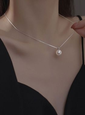 素泽珍珠链法式简约吊坠女ins小众轻奢气质高级项链百搭时尚锁骨