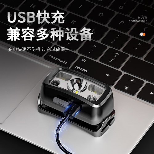 头戴式强光头灯充电超亮夜钓鱼照明户外超长续航超轻感应小手电筒 - 图3