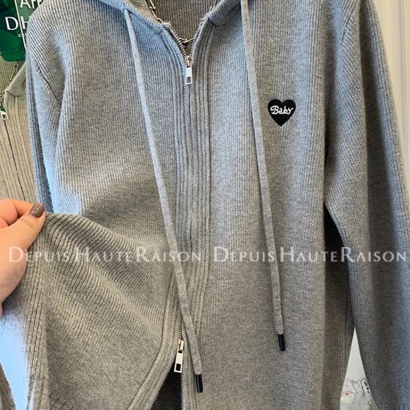 爱心拉链连帽毛衣厚大码内搭针织衫女上衣软糯慵懒风2025秋冬新款,淘宝优惠券,粉丝福利购,淘宝优惠卷