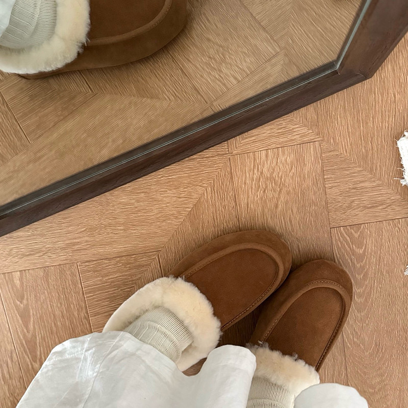 河南桑坡冬季新款翻毛雪地靴女羊皮毛一体一脚蹬懒人鞋穆勒鞋平底,淘宝优惠券,粉丝福利购,淘宝优惠卷