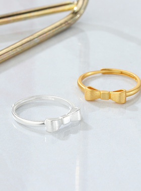 s925纯银蝴蝶结喷砂戒指少女韩版百搭学生夏季指环甜美在逃公主款