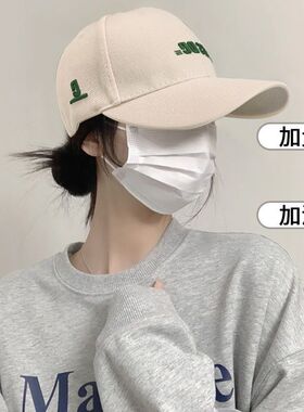 棒球帽子女硬顶大头围夏季显脸小新款防晒刺绣鸭舌帽黑色大帽檐