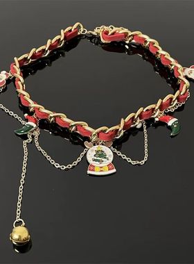 2025新品圣诞多层流苏项链圣诞老人choker铃铛颈链氛围感节日穿搭