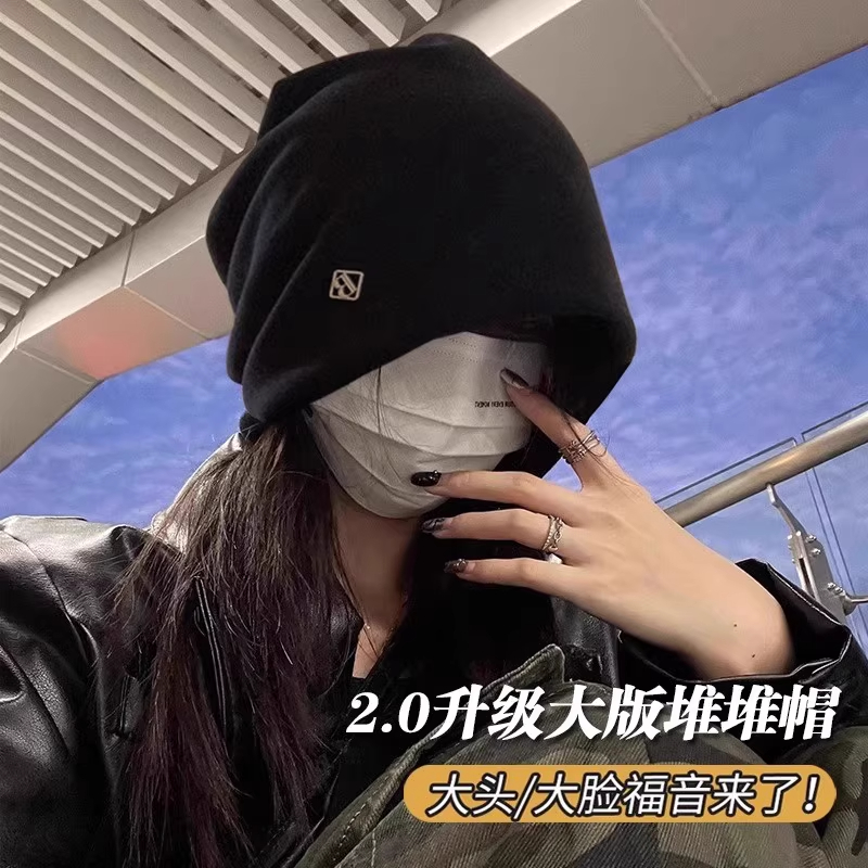 针织毛线帽堆堆帽冷帽2025新款女秋冬复古毛绒帽子显脸小加绒护耳 - 图0