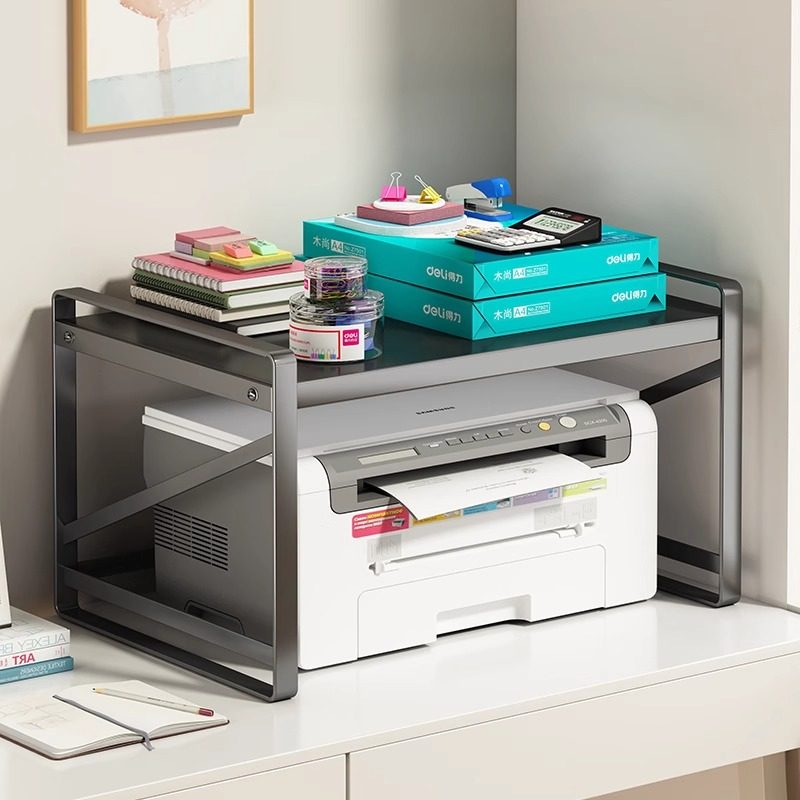 打印机架子桌面双层置物架办公室桌上主机收纳架分层承重台面加高 - 图1