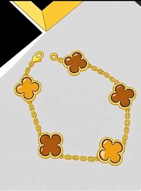 顶版V金四叶草手链天然贝母玛瑙镶嵌18k白金款式五花手环高级饰品