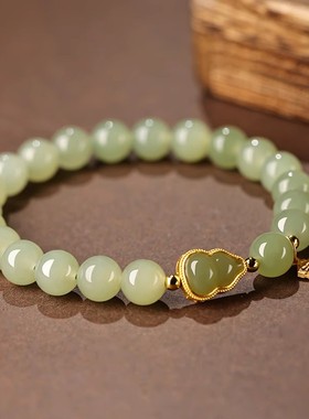 天然和田玉手串女款手链晴水玉石福禄小葫芦手串小众轻奢精致手饰