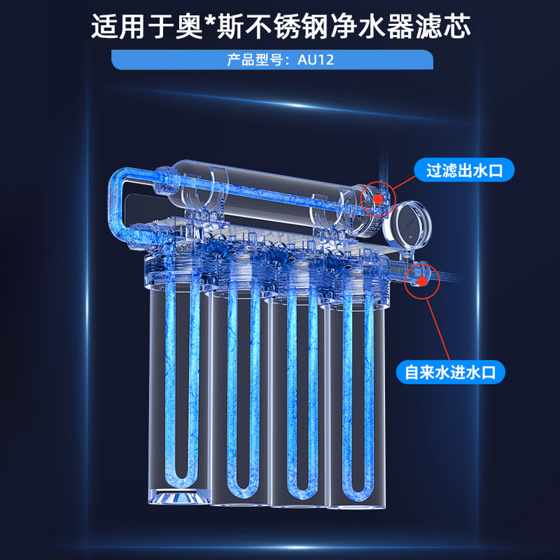 适用奥克斯净水器滤芯通用au12型家用不锈钢过滤芯出水口余氯 - 图0