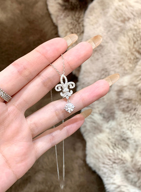 富家千金鸢尾花水滴闪钻项链轻奢小众设计高级感精致时尚耳钉耳饰