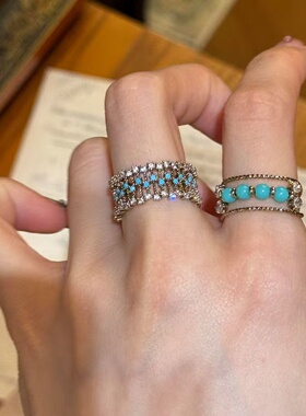 中古高级感咖啡金宽版雕花缠绕圆珠叠戴戒指女轻奢小众设计食指戒