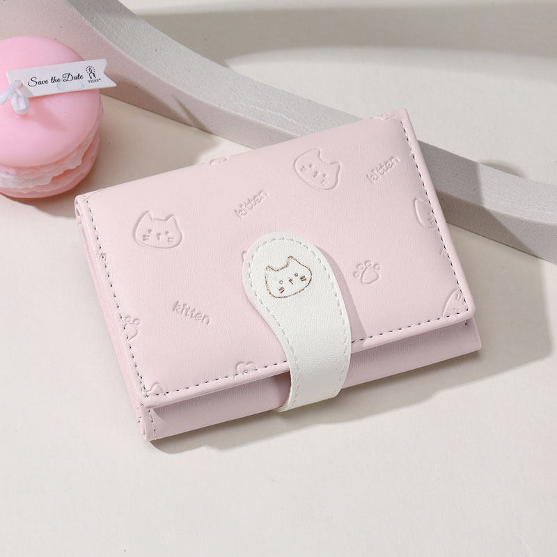 日韩简约钱包小众卡通可爱猫咪钱包2024新款小清新三折多卡位卡包