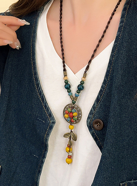 中式复古陶瓷串珠饰品项链