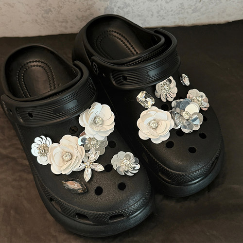 适配于crocs洞洞鞋配饰小香风高级感珍珠链条鞋花装饰diy配件 - 图1