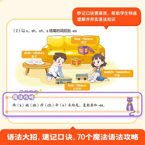 作业帮小学英语语法魔法书自然拼读英语单词汇小学生3-6年级秒记单词口诀学语法专项训练分级阅读正品单词Q语法小纸条老师速记 - 图0